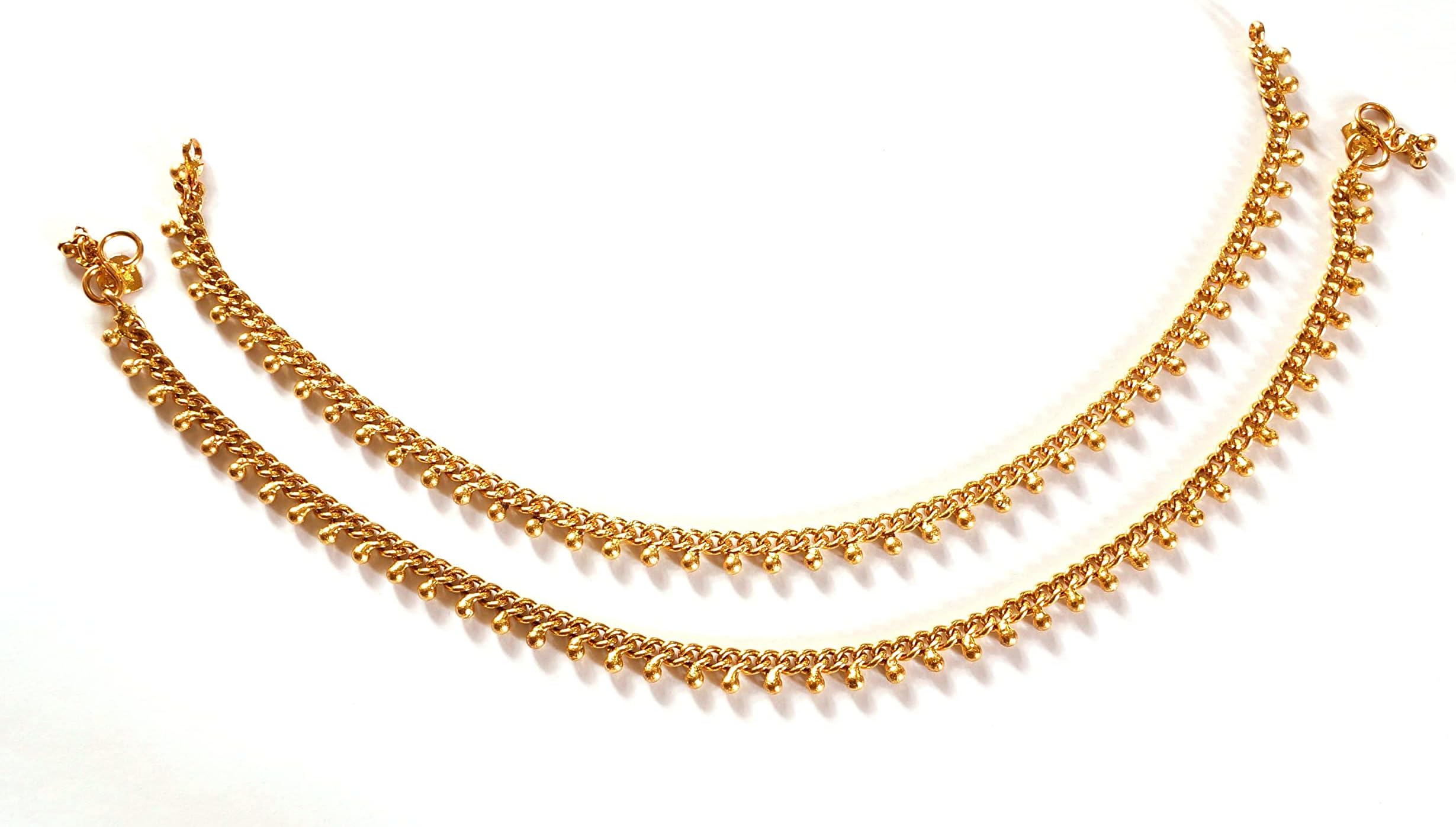 Deccani Handicrafts Panchaloha Metal Gold Anklets Curb Chain With Fixed Beads For Women