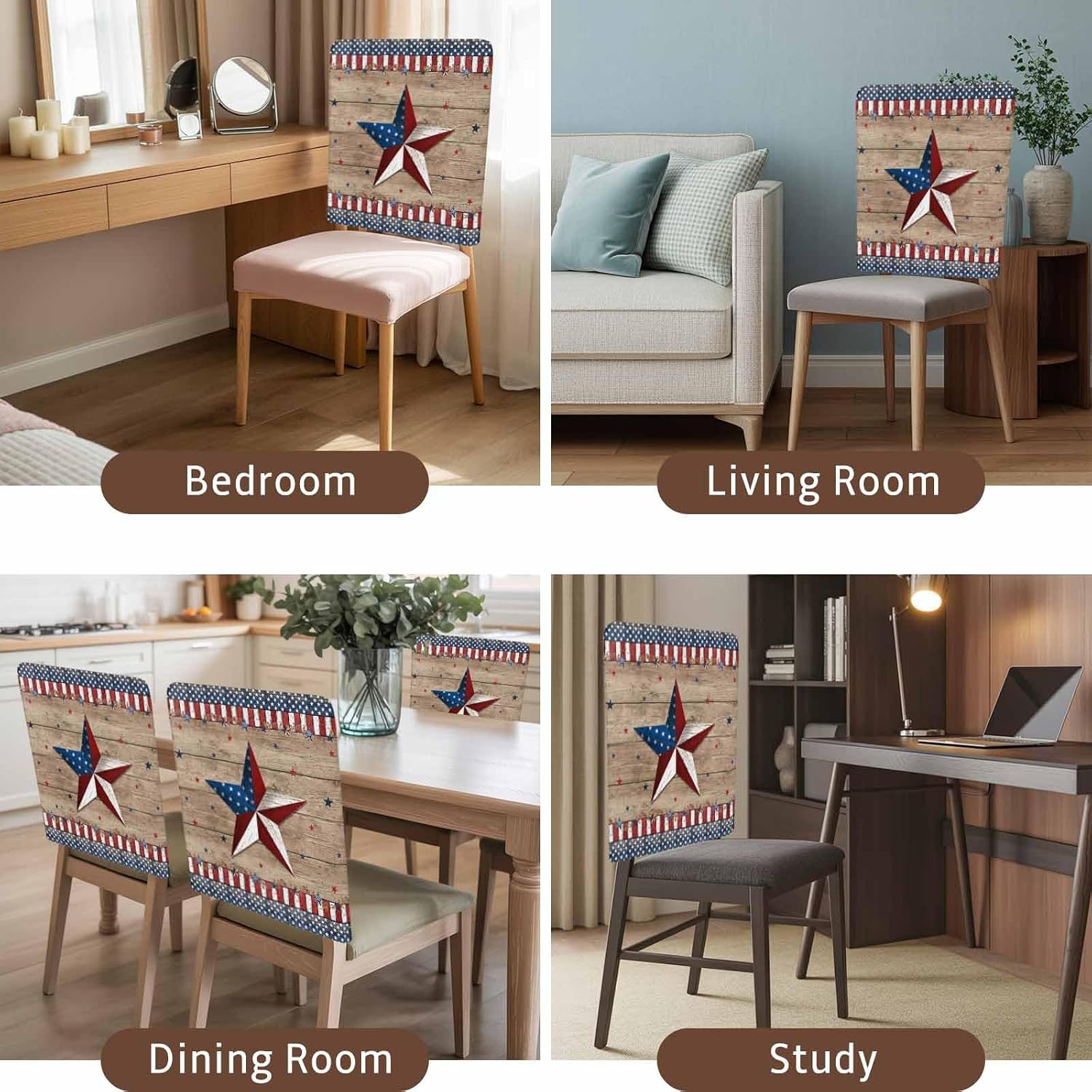 250 Anniversary USA Flag Chair Covers - 4 Pcs Dining Room Chair Back Cover, American Star Red Striped Chairs Slipcovers Removable Chairs Protectors Covers for Kitchen/Banquet/Party 19"x20"