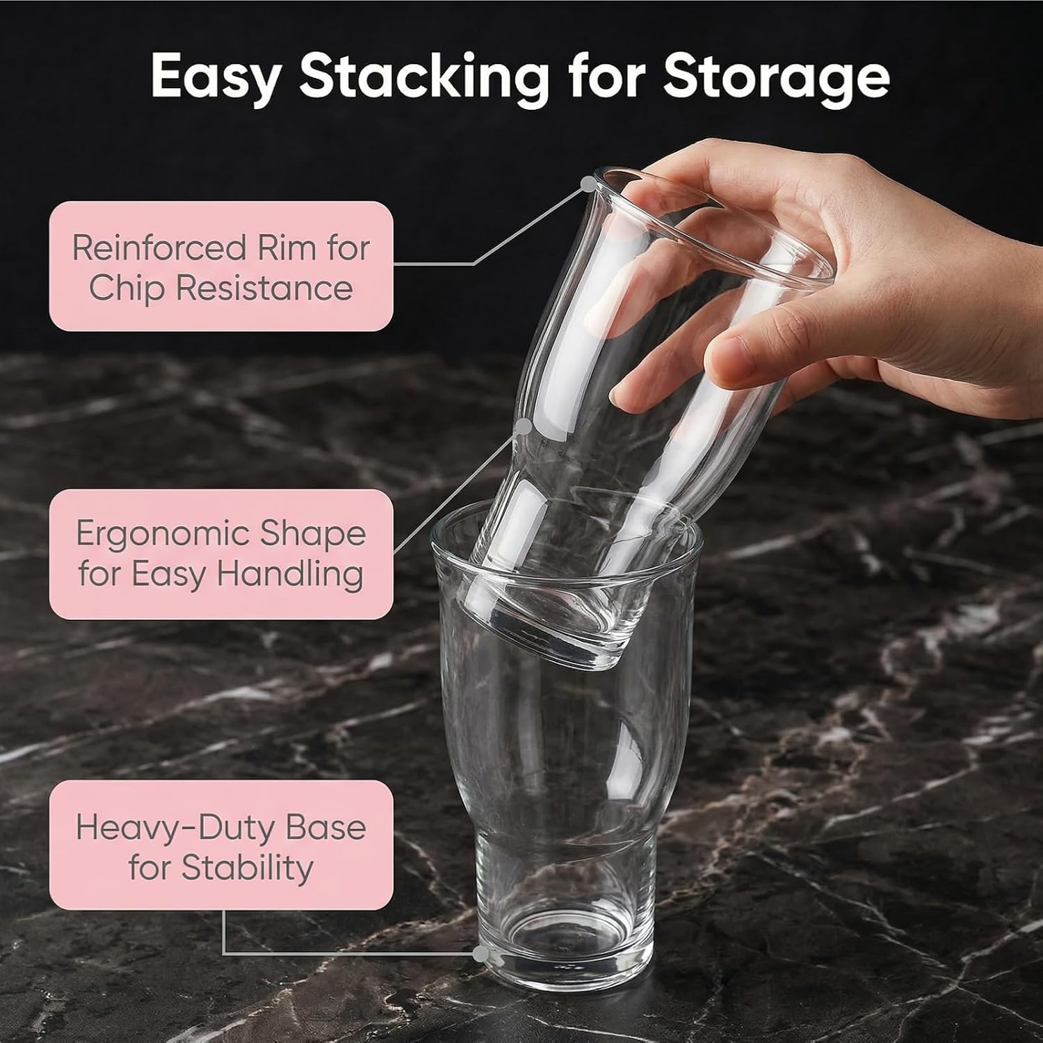 Highball Glasses Set of 6, 15 Oz Heavy Base Water Cup