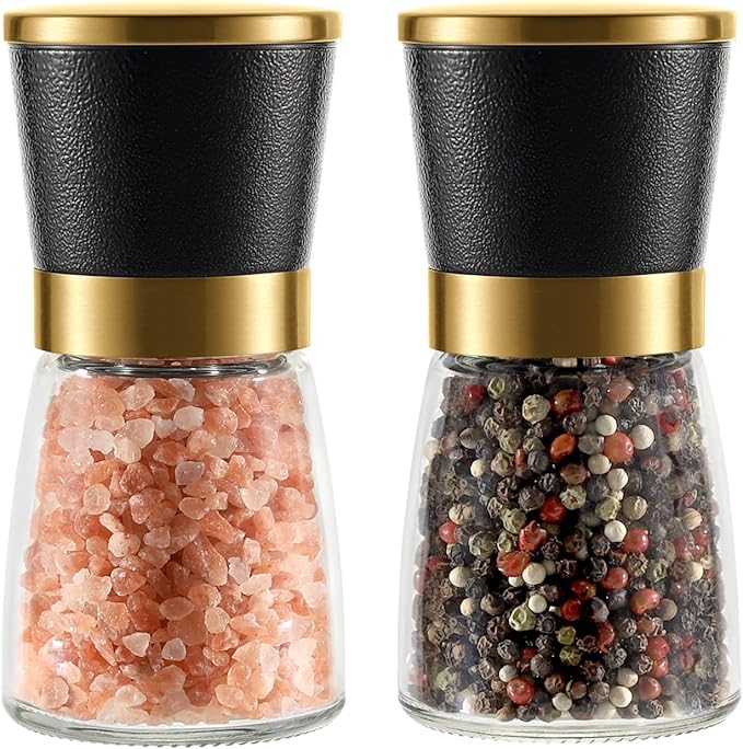 VEVOK CHEF Gold Salt and Pepper Grinder Set Stainless steel Salt and Pepper Mill Set Ceramic Adjustable Coarseness Spice Grinder Refillable Sea Salt Shaker Home Kitchen Decor