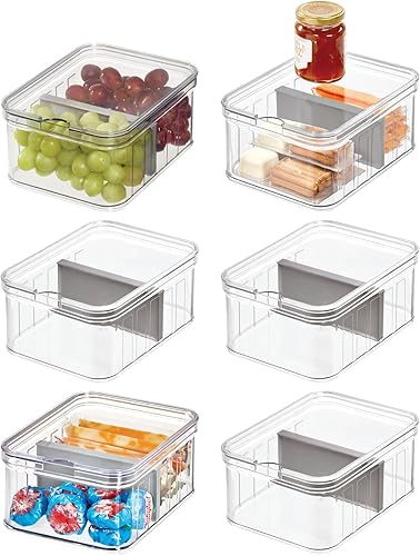 iDesign Organizador pequeño para nevera con divisor extraíble y tapa, juego de 6, transparentegris