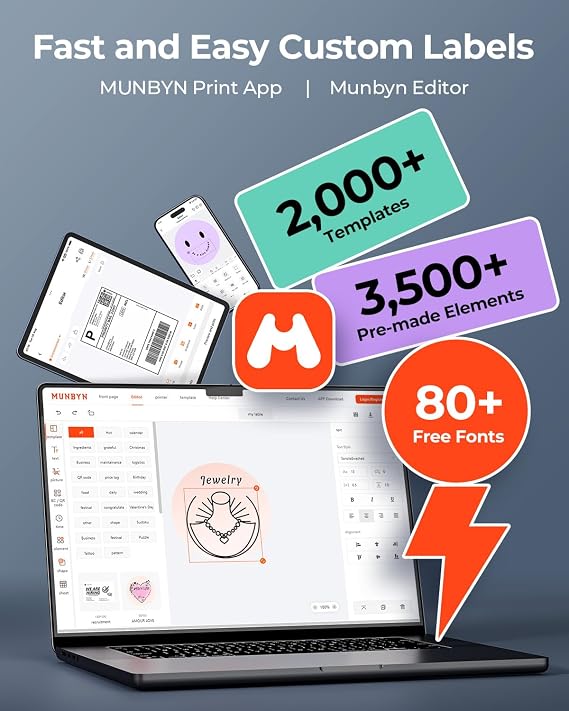 MUNBYN Bluetooth Thermal Label Printer RW403B, Wireless 4x6 Shipping Label Printer for Small Business, Compatible with Android, iPhone, Windows, Mac, Chromebook, Print Width 1.57-4.25
