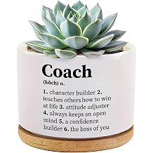 Coach Definition Coach Gifts for Sports Trainor Gym Instructor Mentor Volleyball Basketball Soccer Football Ceramic Succulent Plant Pot with Bamboo Tray Home Office Decor 3.5 Inch White No Plants