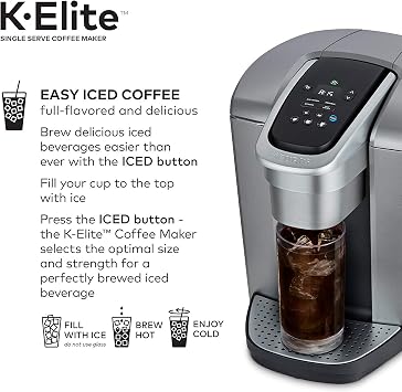 Keurig C K-Elite Maker, Single Serve K-Cup Pod Brewer, with Iced Coffee Capability, Extra Included, 75oz, Brushed Silver Plus Filter Bundle | Iced coffee capability, 75 oz reservoir, Filter