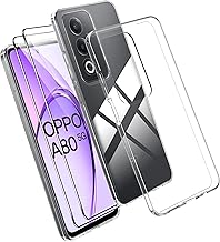 Effcotuo Case for OPPO A80 5G Cover with 2 Pieces Screen Protector Tempered Glass Transparent Transparent Silicone TPU Protective Case