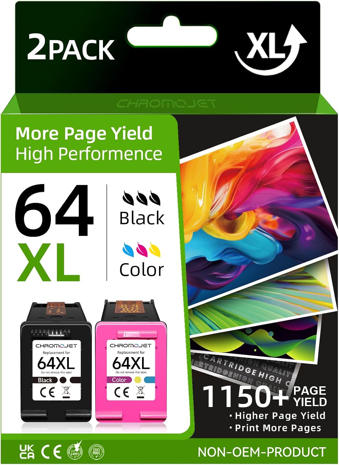 64XL Ink Cartridge Combo Pack Compatible for HP Ink 64 Compatible for HP 64 Ink fit for Envy Inspire 7955e 7200e 7255e 7220e 7900e Envy Photo 7855 7155 7858 7100 7158 Tango X Printer(2 Pack)