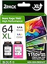 64XL Ink Cartridge Combo Pack Compatible for HP Ink 64 Compatible for HP 64 Ink fit for Envy Inspire 7955e 7200e 7255e 7220e 7900e Envy Photo 7855 7155 7858 7100 7158 Tango X Printer(2 Pack)