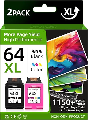 64XL Ink Cartridge Combo Pack Compatible for HP Ink 64 Compatible for HP 64 Ink fit for Envy Inspire 7955e 7200e 7255e 7220e 7900e Envy Photo 7855 7155 7858 7100 7158 Tango X Printer(2 Pack)