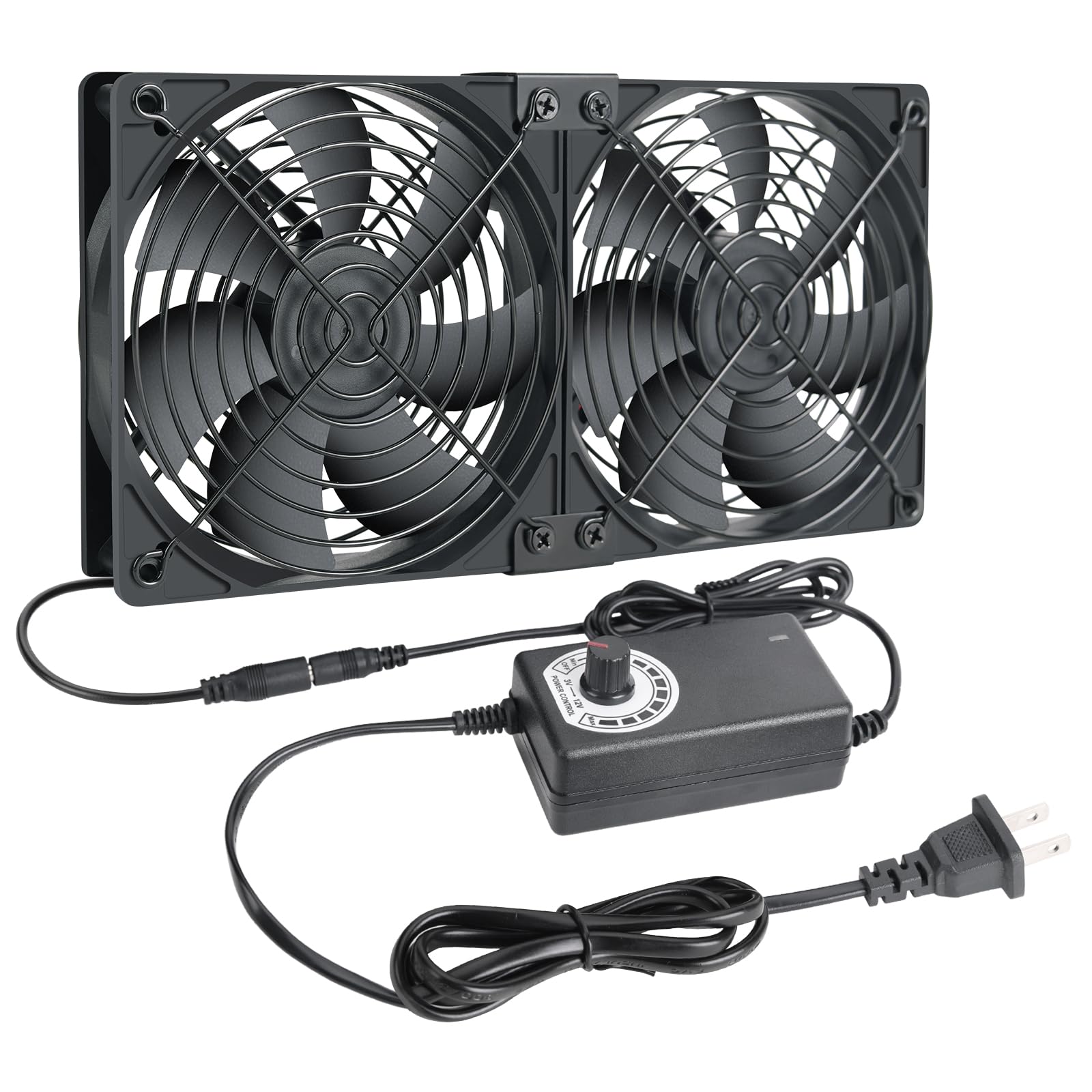 2 ventiladores de computadora de 4.724 in y 9.449 in con enchufe de CA, ventilador alimentado por CA de 110 V a 240 V con controlador de velocidad variable para gabinete receptor, chasis,