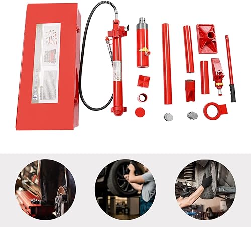 Miniatura 4 de Gato hidráulico Porta Power de 20 toneladas, kit completo de reparación de marco de Ram con tubo de aceite de 6 pies, rango de elevación de 5 1/3