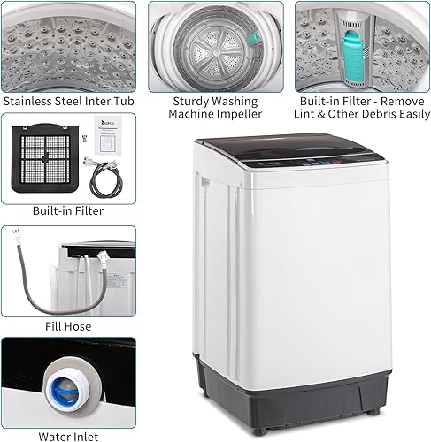 Miniatura 4 de ROVSUN Lavadora automática completa de 17.6 libras, lavadora de ropa portátil 2 en 1 con bomba de drenaje, combo compacto de lavadora y secadora,