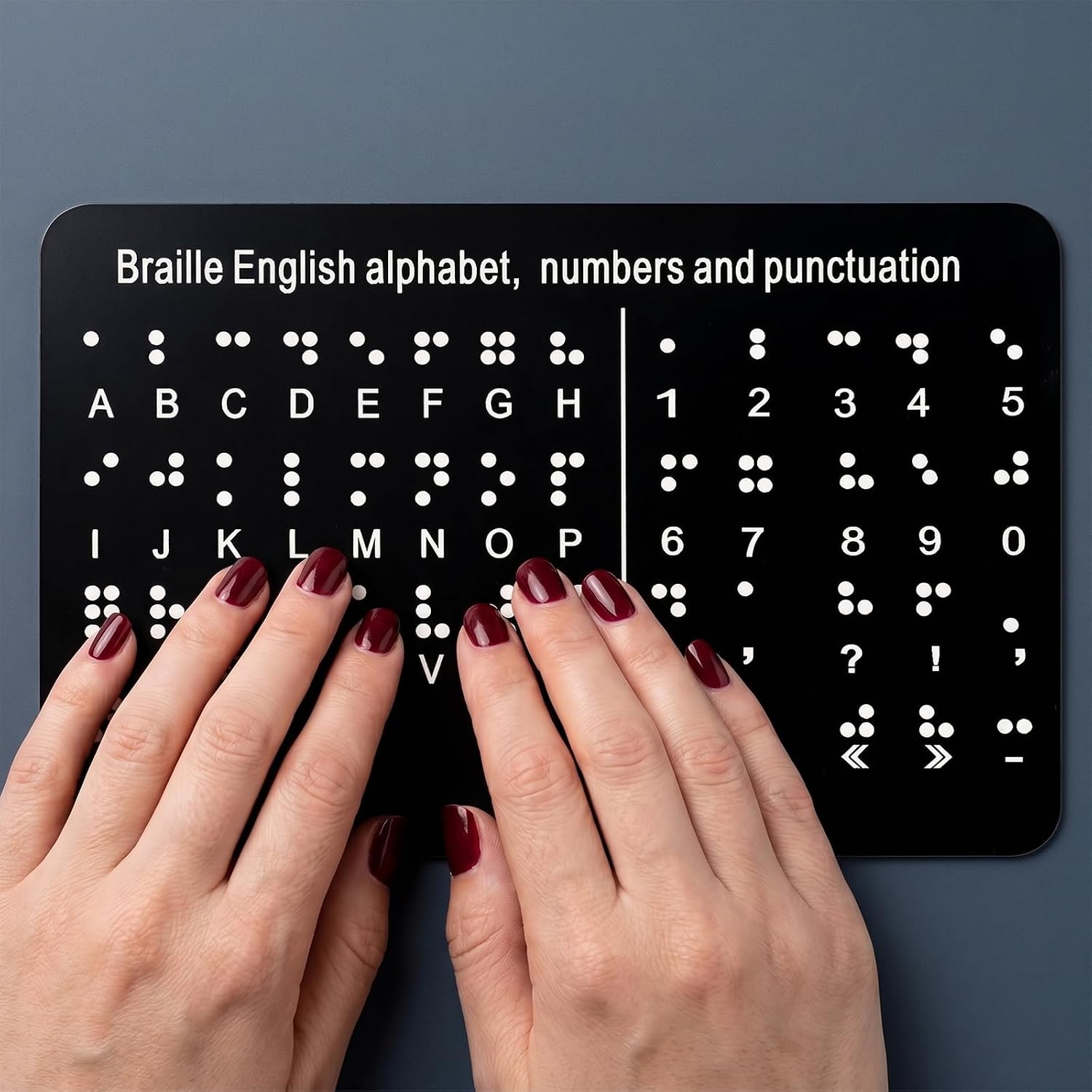 Braille Alphabet Number Board, Letter Sticker with Raised Dots, Braille Label Punctuation Number Learning Letter Fingerboard for Blind People Beginners Learn Teaching Aid (8.27'' x 7.48'')