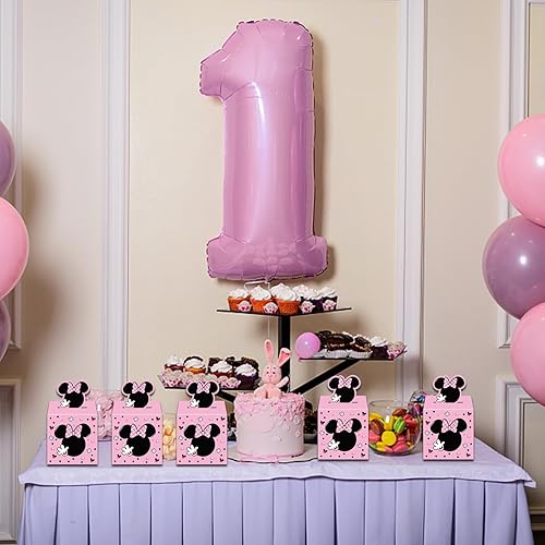 Miniatura 5 de Hbavfihnbg 12 cajas de regalo para fiesta de ratón de dibujos animados rosados, bolsas de regalo de fiesta de ratón rosa para niños, decoración de