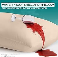 Vista 3 de Utopia Bedding Protector de almohada impermeable, con cremallera, paquete de 2, beige, estándar, funda de almohada a prueba de chinches, de 20 x 26