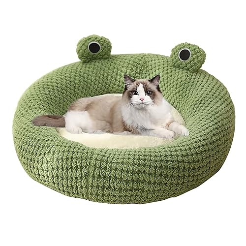 Cute Frog Cat Bed, Cozy Cat Cave, Kitten Sleeping Bag with Non-Slip Base, Warm Velvety Cat Bed for Indoor Cats, Removable Cushion, Nest Igloo Design for Security and Comfort (1, L) - 1 - L