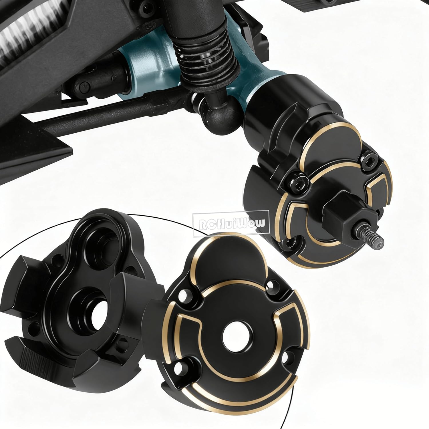 RC Upgrades Part for 1/18 Red cat Ascent-18,Front & Rear Portal Axles,Brass Skid Plate,Servo Mount,Steering Knuckle,Outer Portal Housing,Diff Cover,Black w/Titaniuim