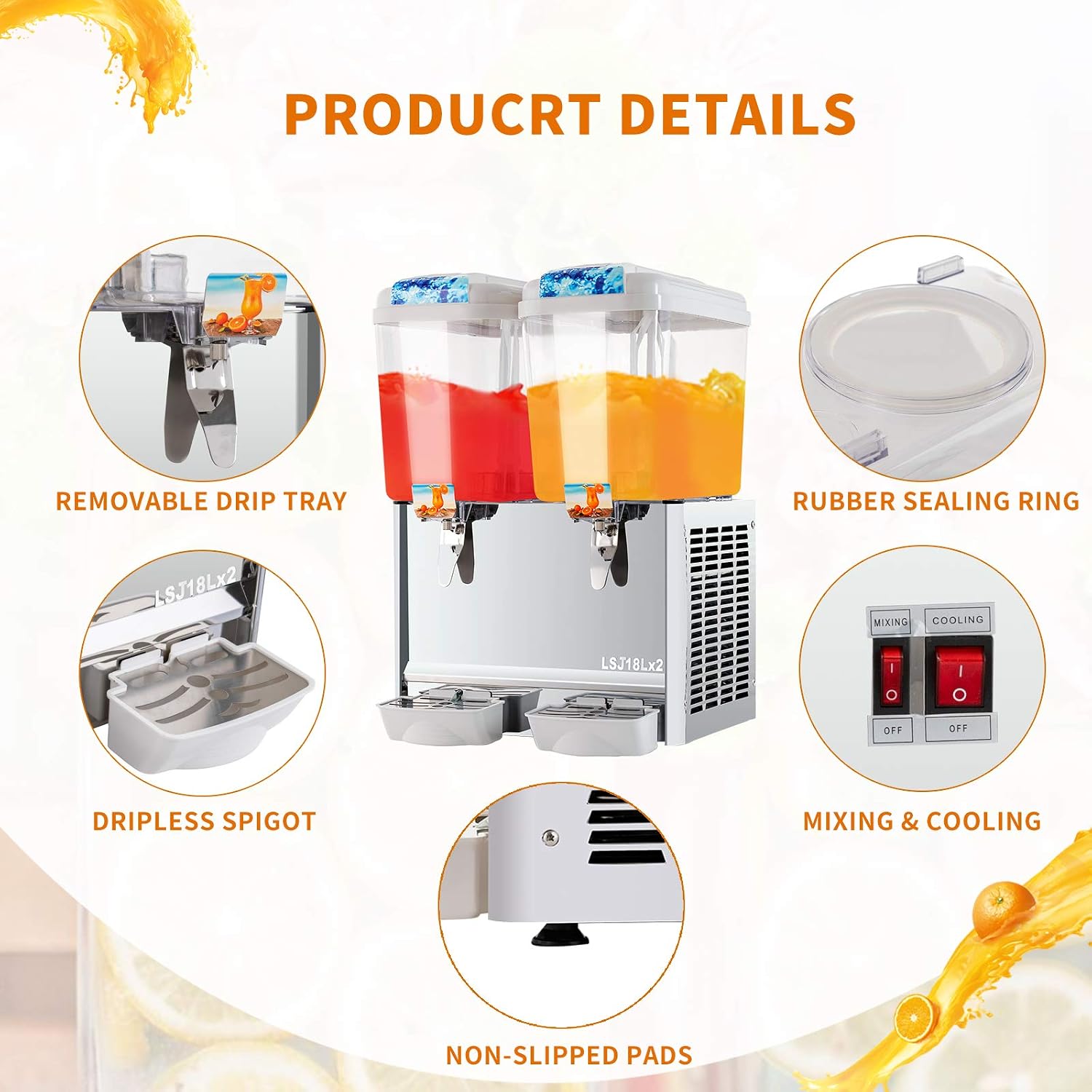 Amazon.com: Dispensador de bebidas frías comercial, máquina dispensadora de  jugo de 9.5 galones para bebidas frías, 4.75 galones por tanque de grado  alimenticio, acero inoxidable, 280 W : Hogar y Cocina