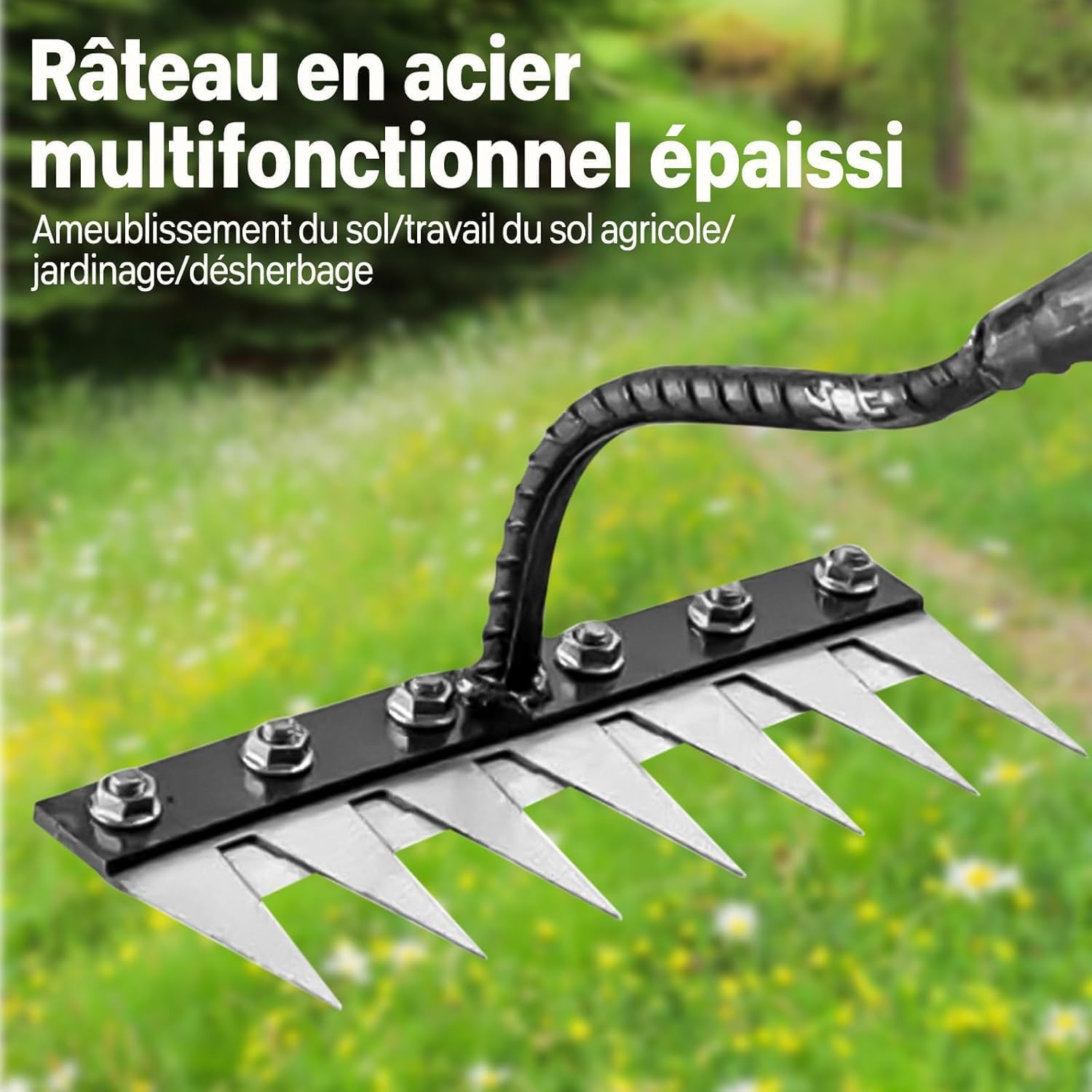 5/6/7/8 Dents Râteau de Désherbage,Outil de Râteau de Désherbage de Jardin Multifonction en Métal pour Désherbage, Ameublissement du Sol, Semis (5 Dents)