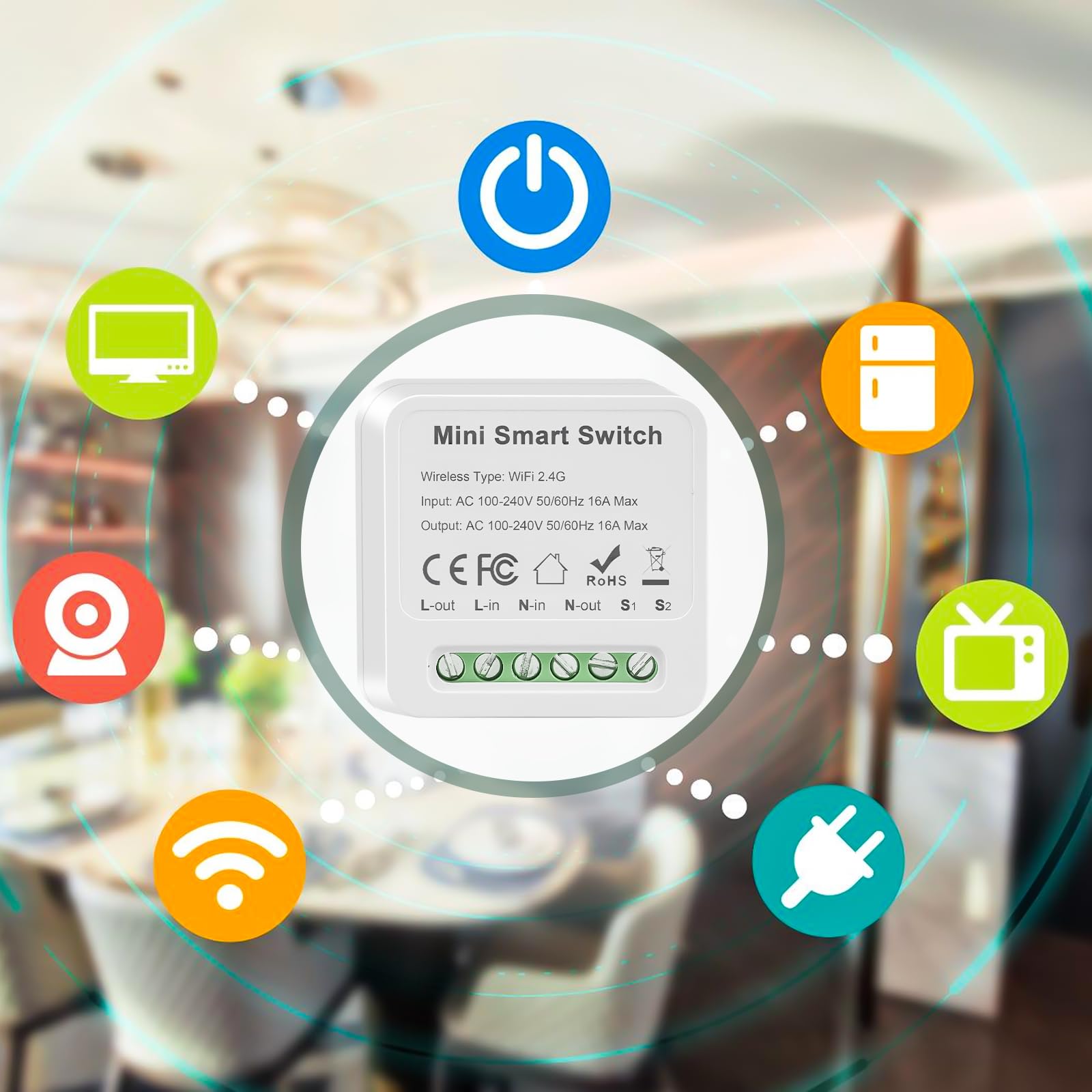 8 piezas Módulo inteligente de interruptor de iluminación de 1 vía con control doble, Mini interruptor Wi-Fi DIY se adapta detrás del módulo de interruptor de pared Compatible con la aplicación Tuya