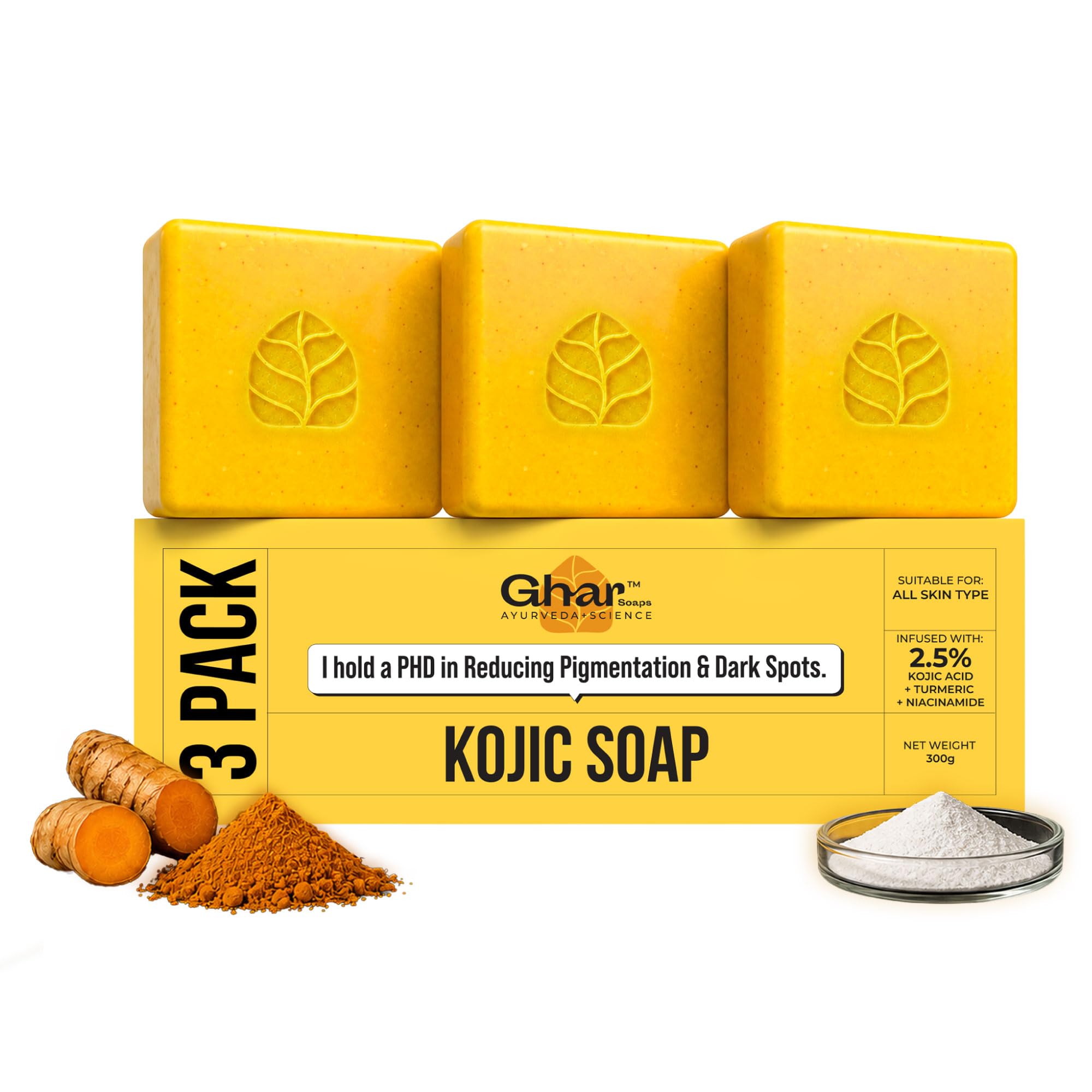 Ghar Soaps Kojic Acid Soap | For pigmentation and dark spots reduction | With 2.5% Kojic Acid + Turmeric Extract + Niacinamide| For all skin types (100g x 3 Pack)-picture-13
