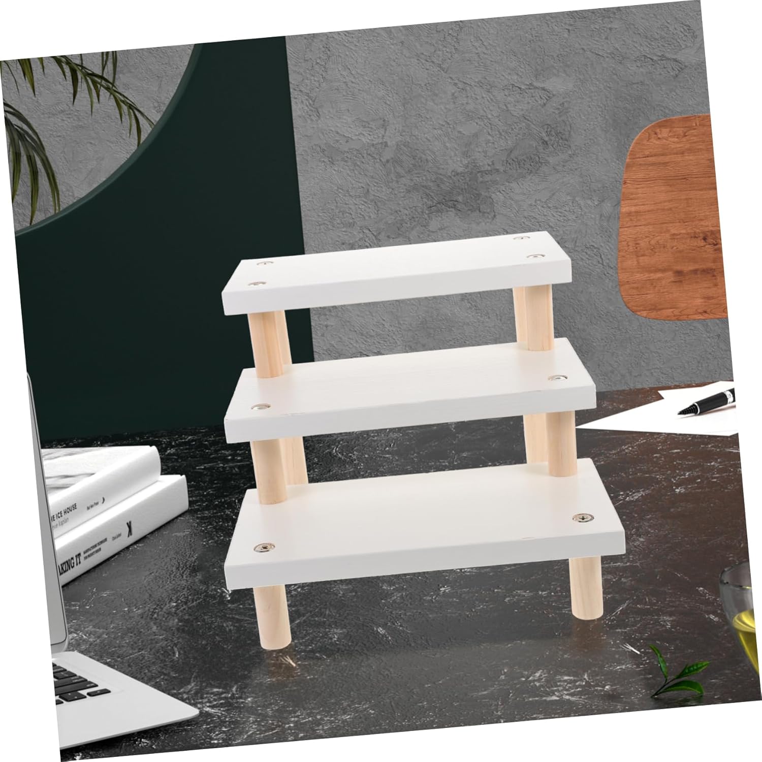 OUNONA Wooden Display Rack 3-tier Shelves for Figures Sturdy Collectible Display Cases