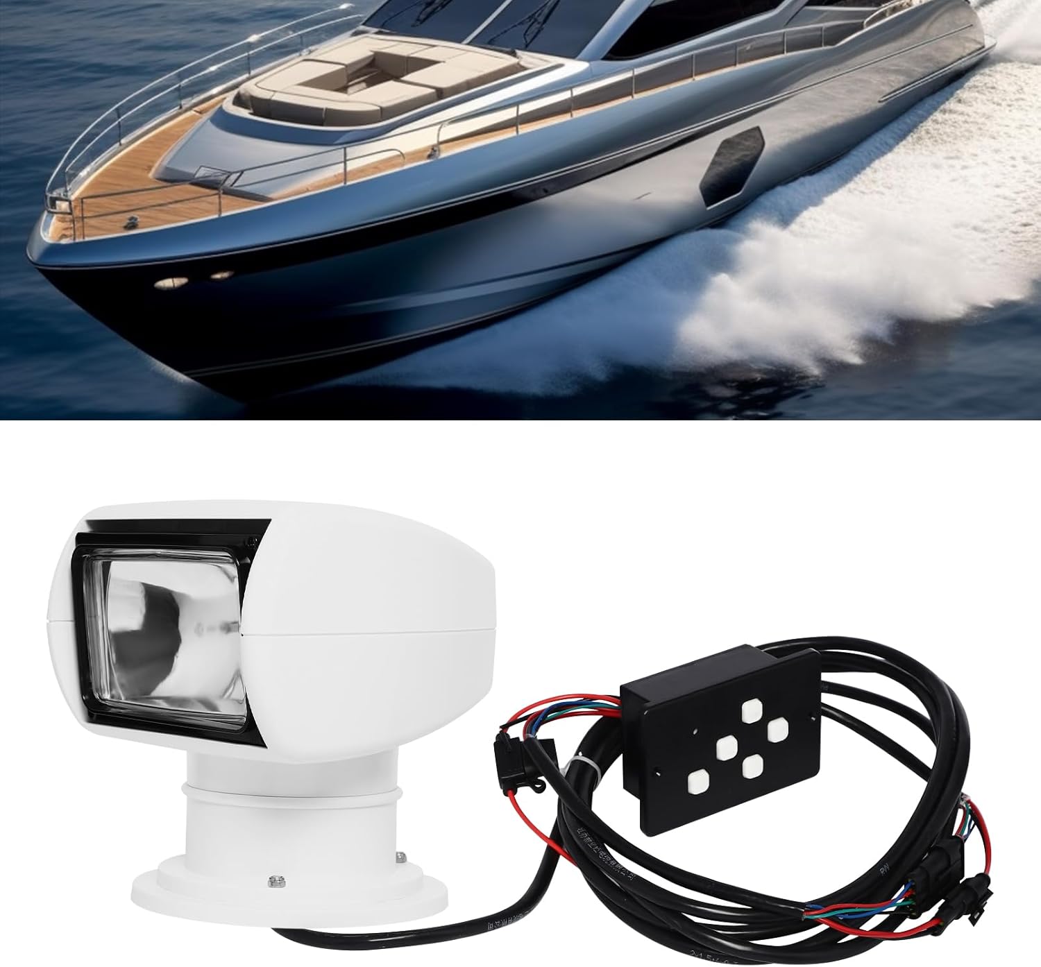 LED Search Light Marine Searchlight for Yacht Boat Truck, 12V/100W Rotating Halogen Searchlight Spotlight Rotate Omnibearing Rescue Lighting for Boat Truck Car Marine, White