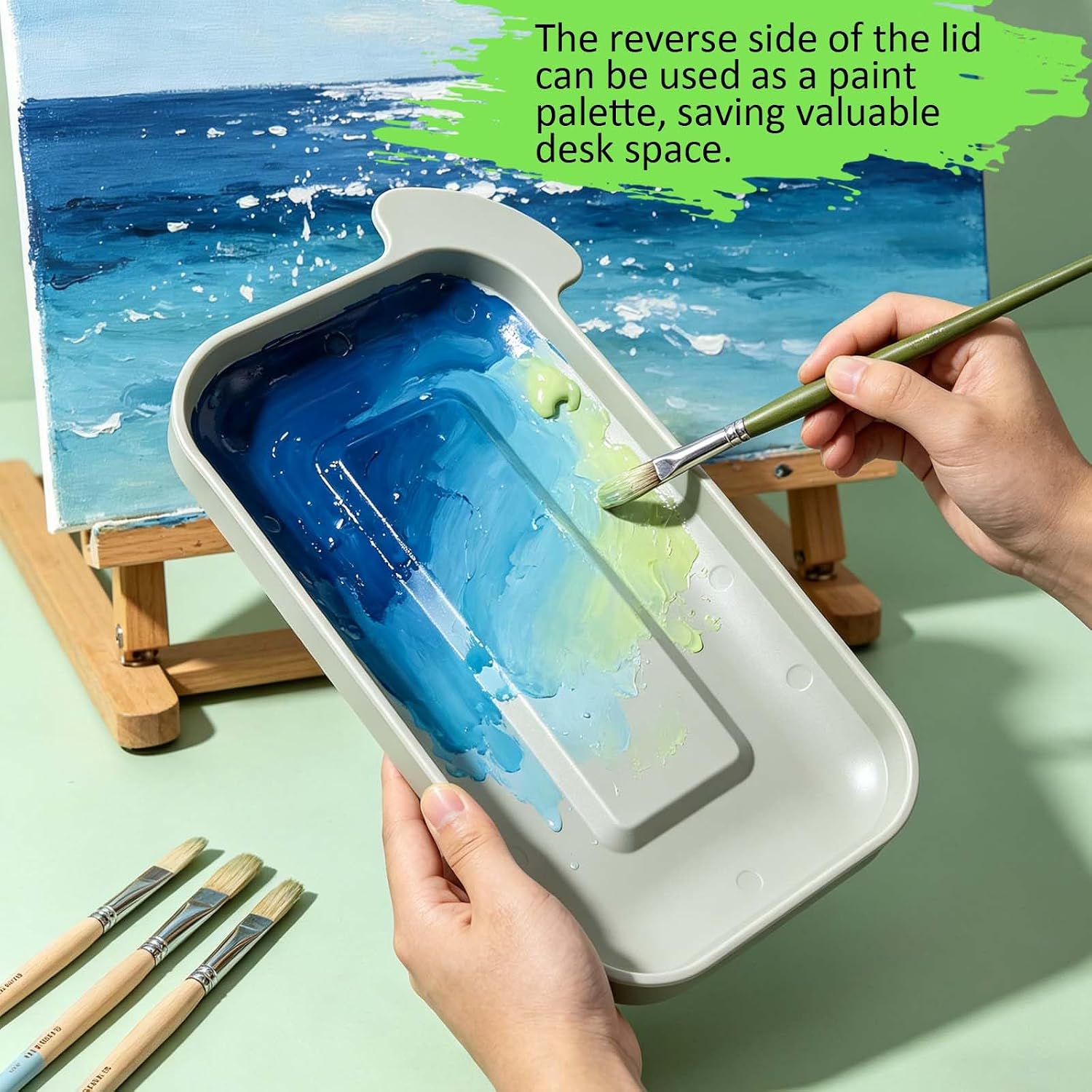 KYSWIMIH Paint Brush Cleaner - Paint Brush Holder with Palette and Handle, Paint Brush Holder & Organizer, Rinser & Storage for Acrylic, Watercolor & Water-Based Paints, Art Supply Washer with Trays