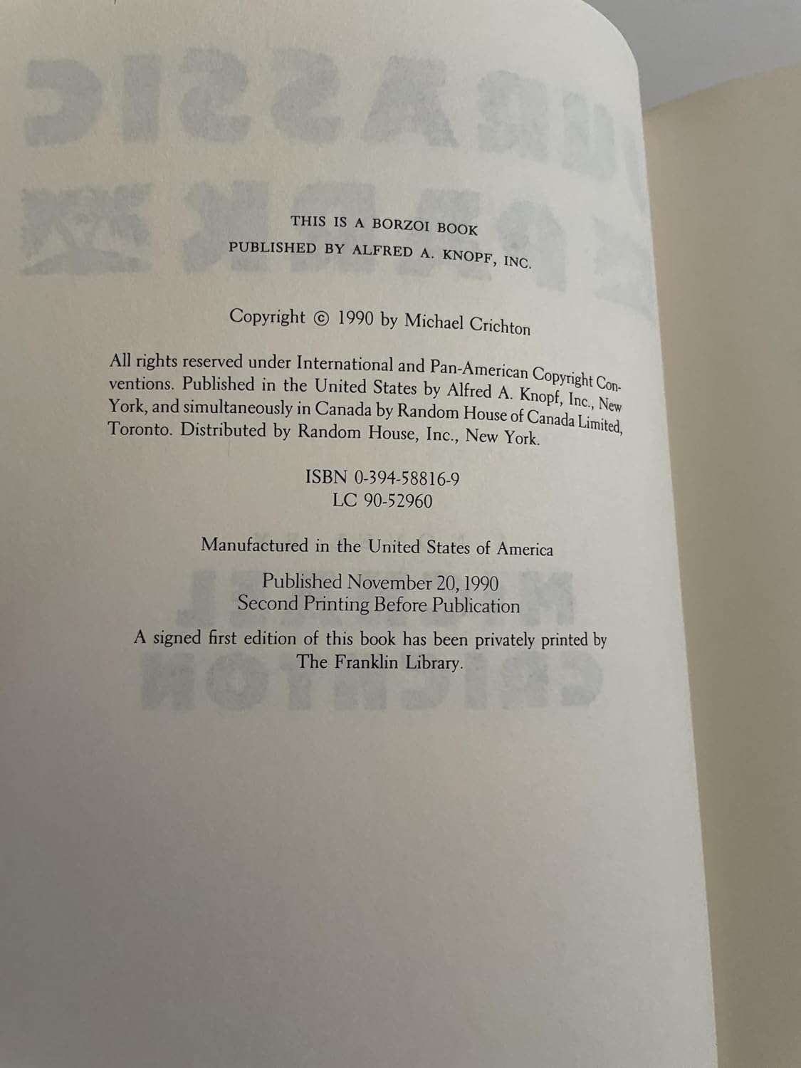 Jurassic Park      Hardcover – Deckle Edge, November 7, 1990