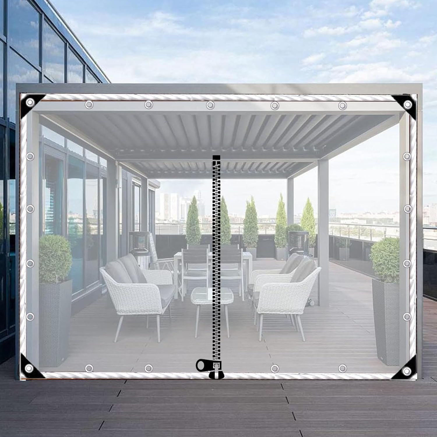 Jolan Transparent Tarpaulin Side Panels with Zip,Outdoor Clear Tarp Curtains Waterproof,Weatherproof PVC Tarpaulin Cover with Grommets,for Pergola Gazebo Patio Porch Carport,L×H-1×0.8m(3.3 * 2.6ft)
