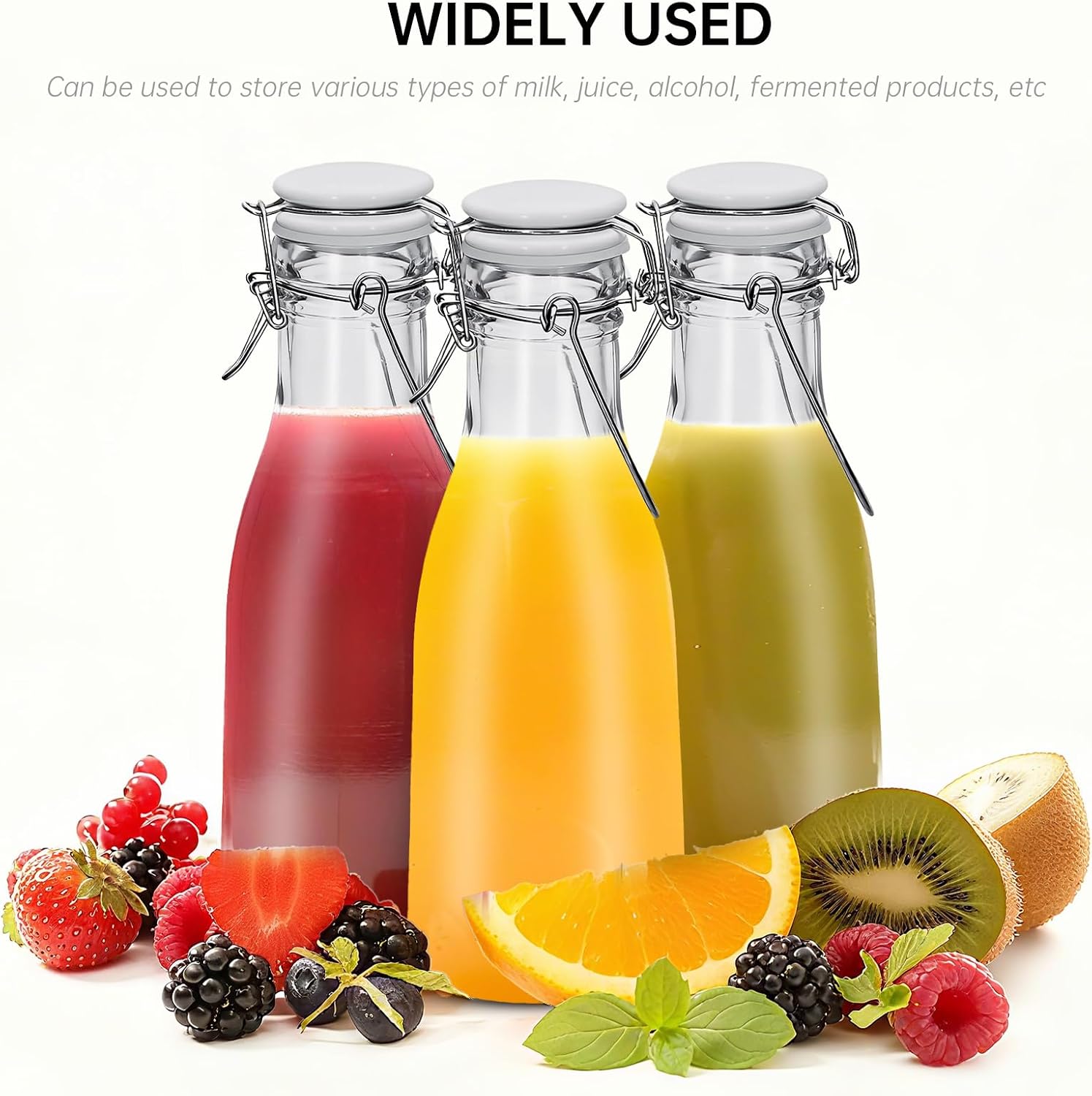 1Pc 33OZ Glass Enzyme Bottle Beverage Bottles Reusable Milk Drink Bottle with Sealed Lid and Cap Stopper Juice and Oil Containers Sealed Bottles for Home Bar (1)