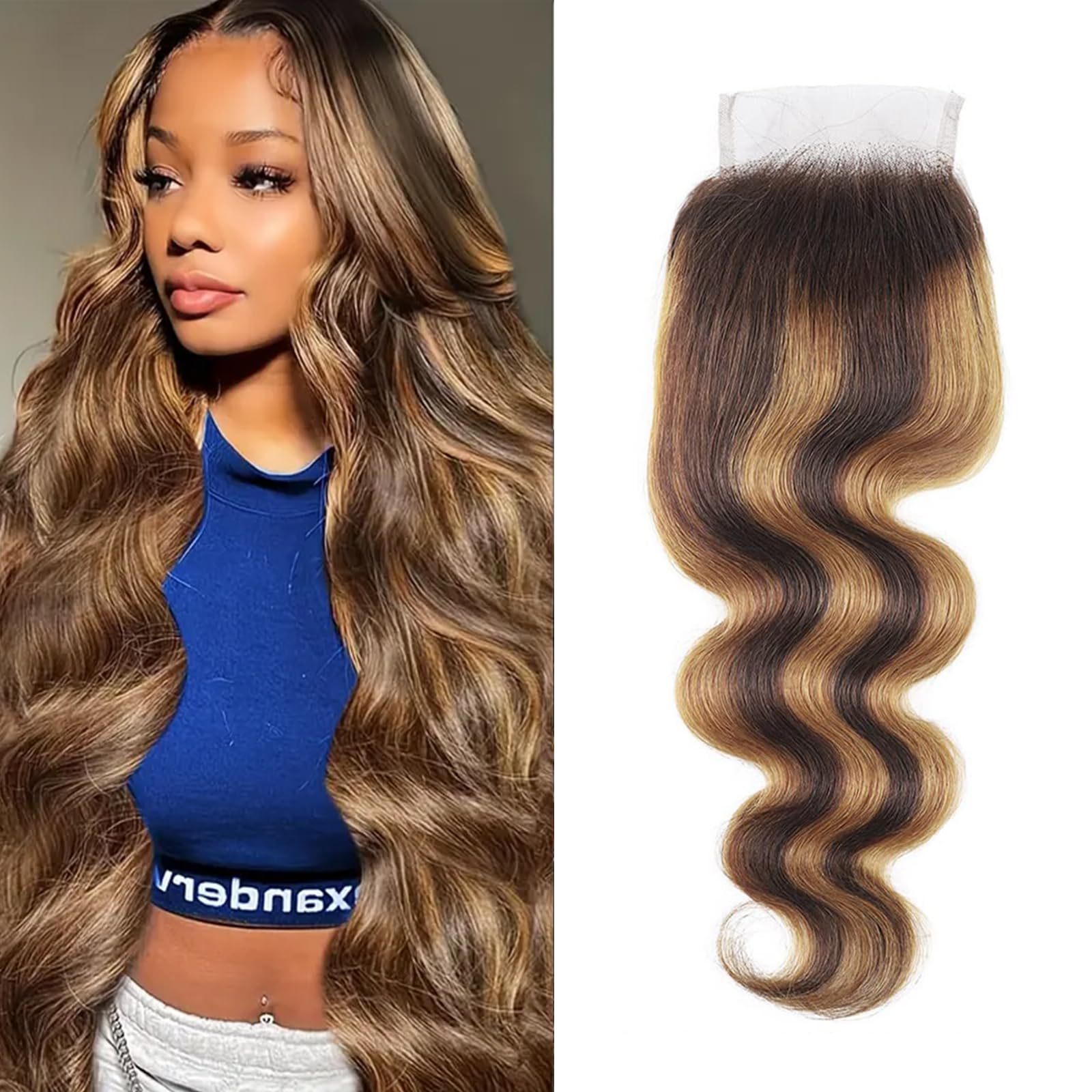 Isufer Brown Highlight Lace Closure Pre Plucked With Baby Hair Brazilian Virgin Hair Raw Remy Human Hair Ombre 18 Inch Swiss Lace Grade 9A High