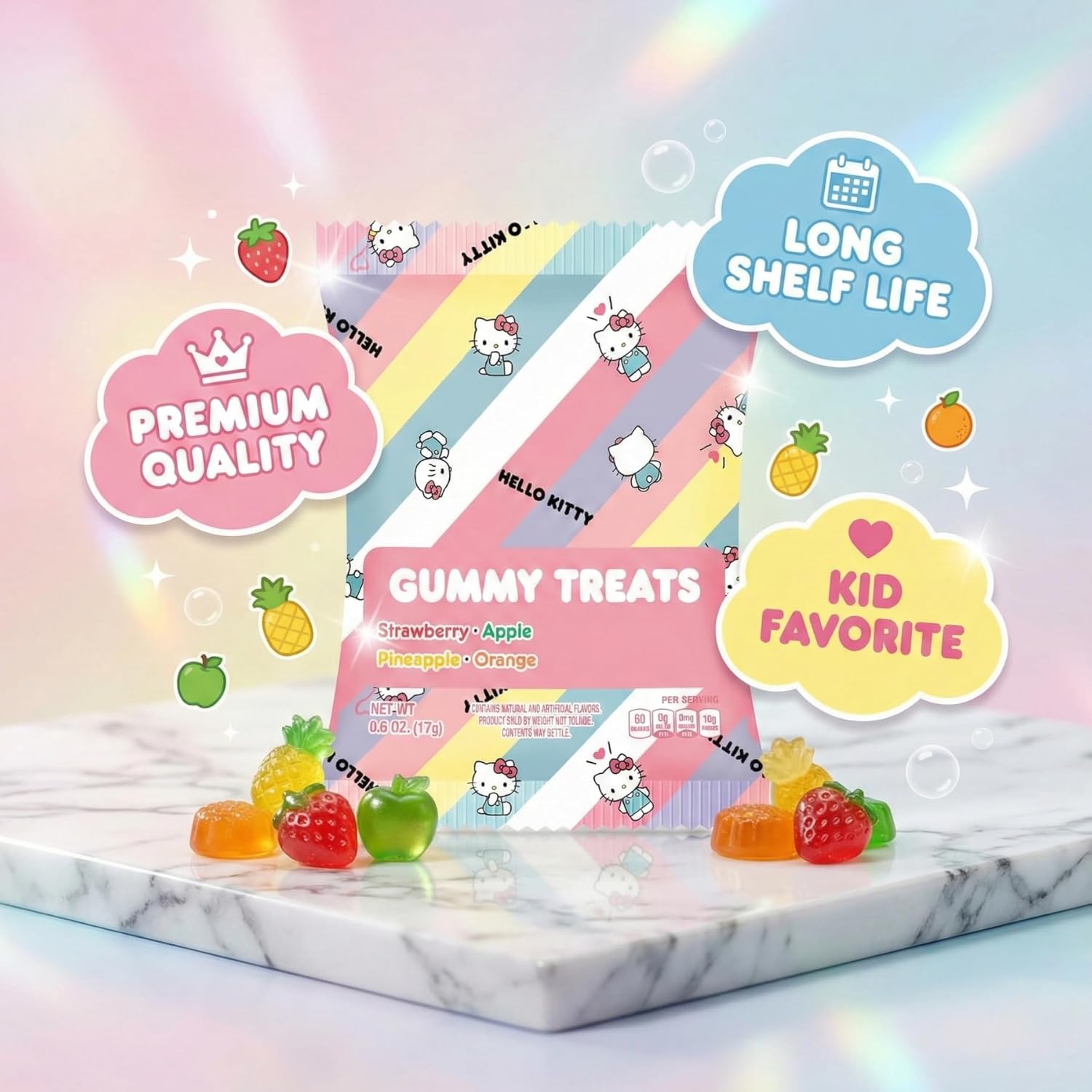 Hello Kitty Fruit Gummies - Assorted Flavors, Individually Wrapped Candy (2 lb Bulk Bag) - Perfect for Parties, Valentine's Day, or Gifts