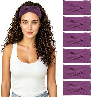METALLIXITY Cross Knotted Wide Headbands for Women Purple Red 6 Pcs | Elastic Thick Hair Wraps, Boho Bandana Headband Hair Accessories for Gym Running Yoga Sports Workout Summer Travel