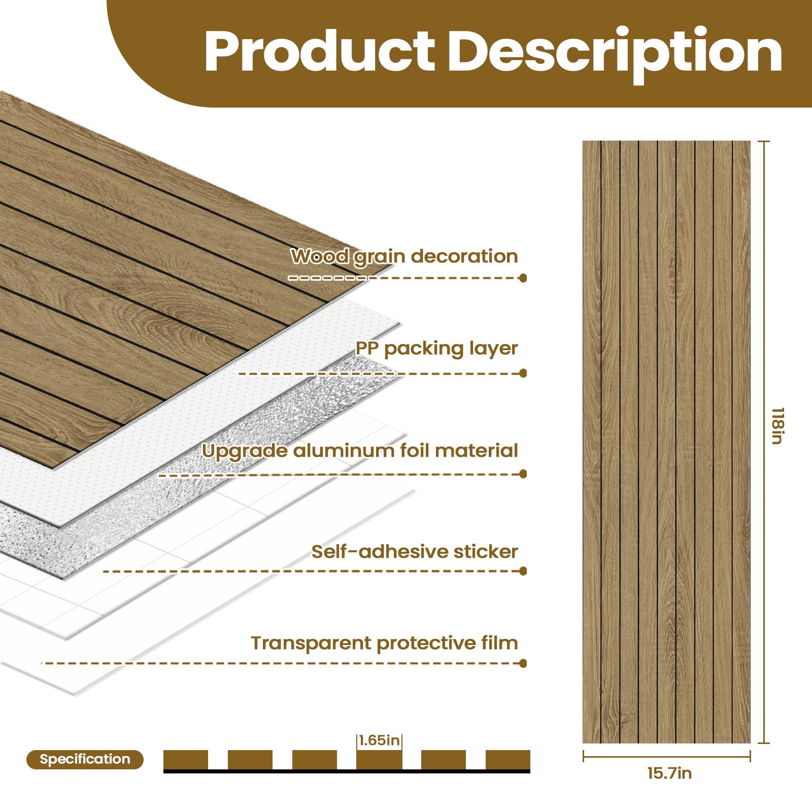 Snapklik.com : 3D Wood Wall Panels Peel And Stick - 118" X 15.7" Brown ...