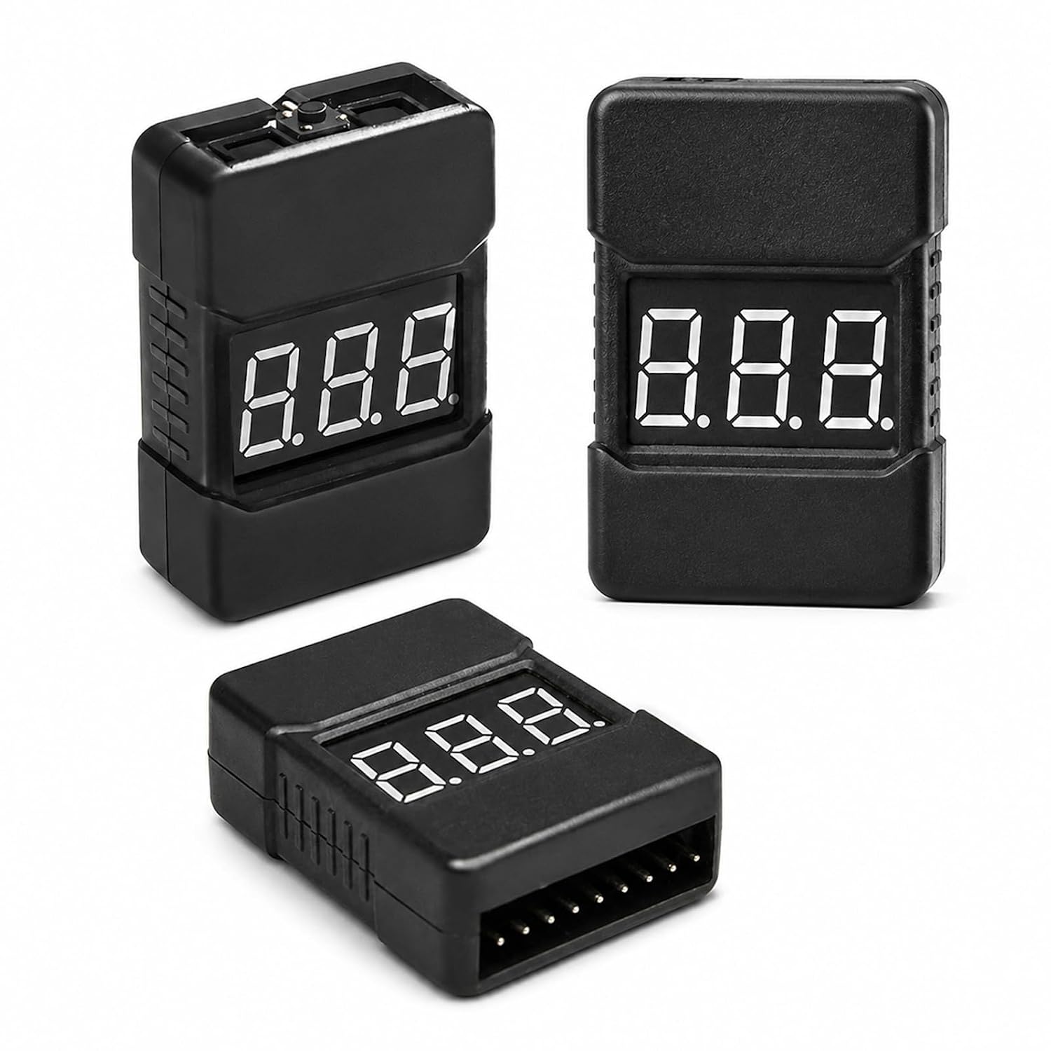 RC LiPo Battery Checker 1-8S - Adjustable Low Voltage Buzzer Alarm Tester with LED Indicator |Overcharge/Overdischarge Protection for Drone LiPo/Li-Ion/LiMn Batteries, 3 Pack