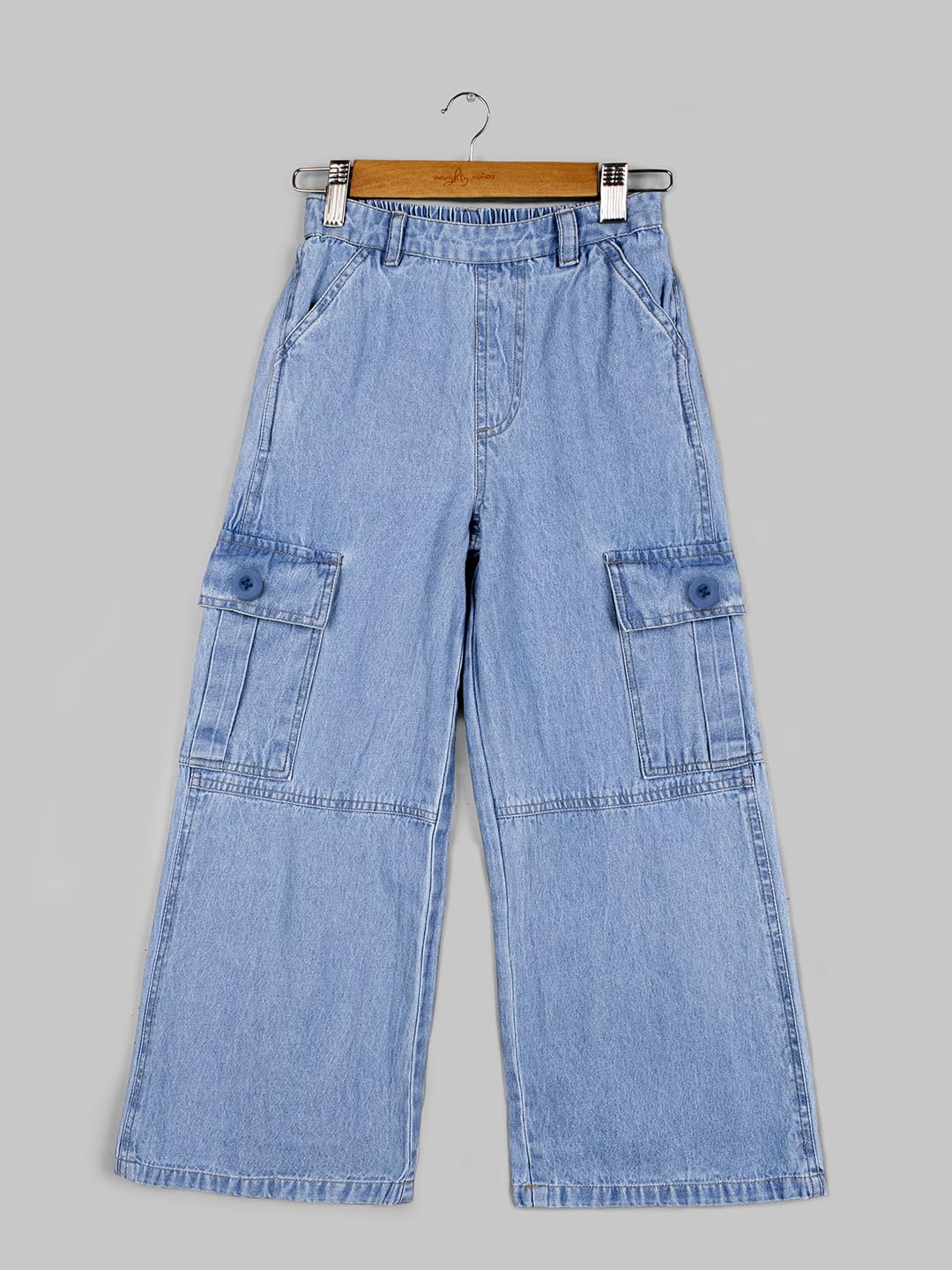 Naughty Ninos Girls Blue Denim Flared Cargo Pants (NN00044PNT_6-7 Years) - Image 2 thumbnail