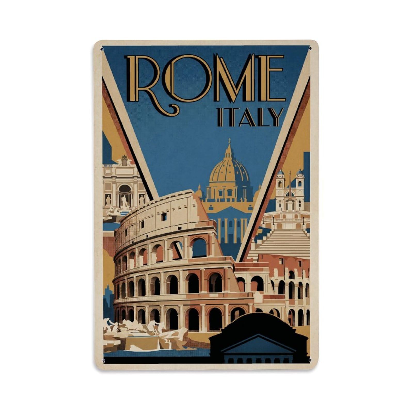 Fqcyn Style Metal Tin Sign Vintage Travel Italy Rome