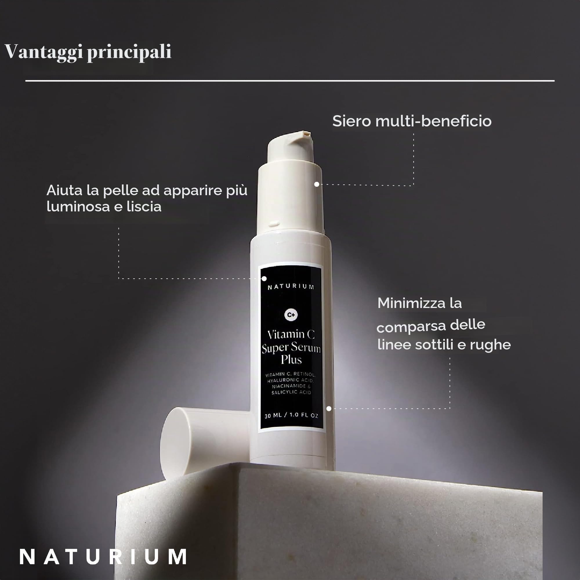 Naturium Vitamin C Super Serum Plus - Brightens and Protects Skin - With Vitamin C, Retinol, Hyaluronic Acid, Niacinamide and Salicylic Acid - Dermatologically Tested - 30 ML / 1.0 Fl OZ