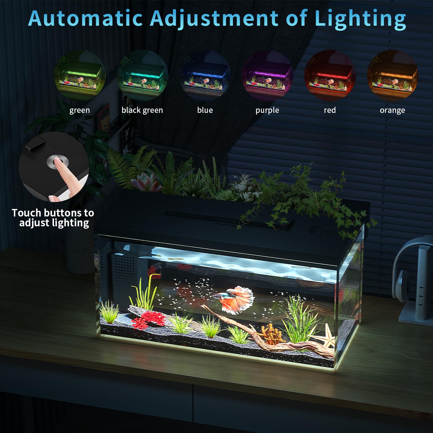 ERAARK Tanque de peces Betta de 3.7 galones autolimpiable, kit de acuario inteligente, pecera pequeña con bomba de agua ligera de filtro, kits de iniciación de pecera