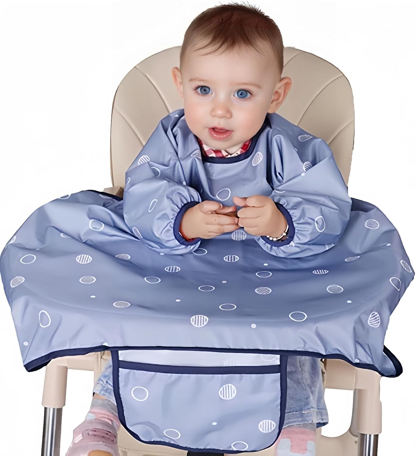 MOTEERLLU Long Sleeve Bib Attaches to Highchair, Coverall Baby Feeding Bib for Babies & Toddlers 6–36 Months
