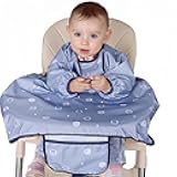 MOTEERLLU Coverall Baby Feeding Bib for Eating,Long Sleeves Bib Attaches to Highchair and Table,Weaning Bibs