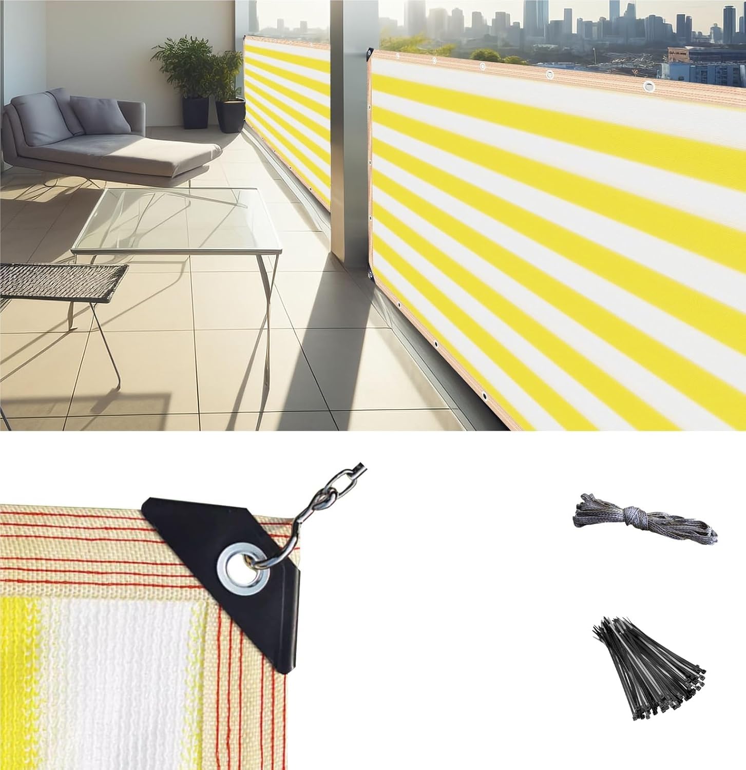 Garden Mesh Tarps With Ties For Patio Shade Cover With Grommets For Greenhouse Lawn Sun Shade Cloths Anti Tearing For Kennel Easy Install，Yellow And White Stripes Color 6x6ft/10x10ft/10x20ft/20x20ft(6