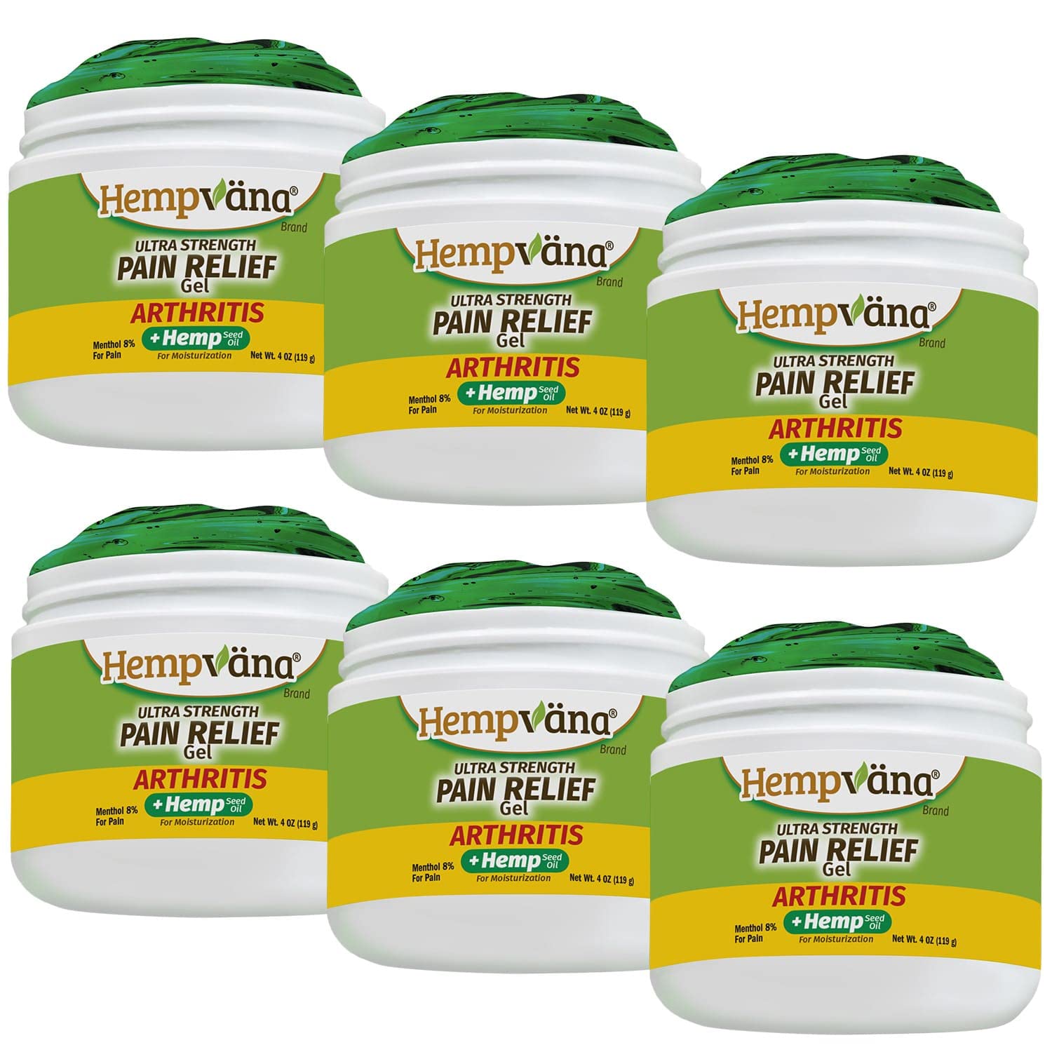 Hempvana Relief Gel, Glucosamine &amp; Chondroitin, Hemp Oil, Arthritis 6pk