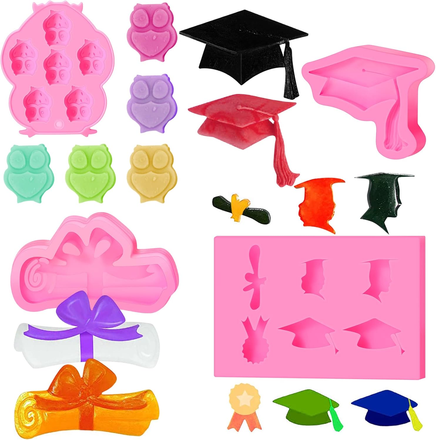4 Pack 2022 Graduation Silicone Molds Graduation Candy Molds Owl Diploma Scroll Grad