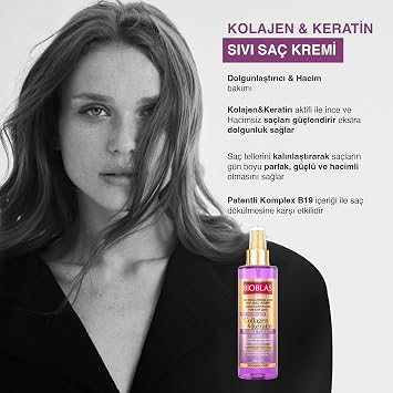 Bioblas Kolajen & Keratin Sıvı Saç Kremi – Durulanmayan, Onarıcı & Dolgunlaştırıcı Etki, Bitkisel Kompleks B19, 200 ml