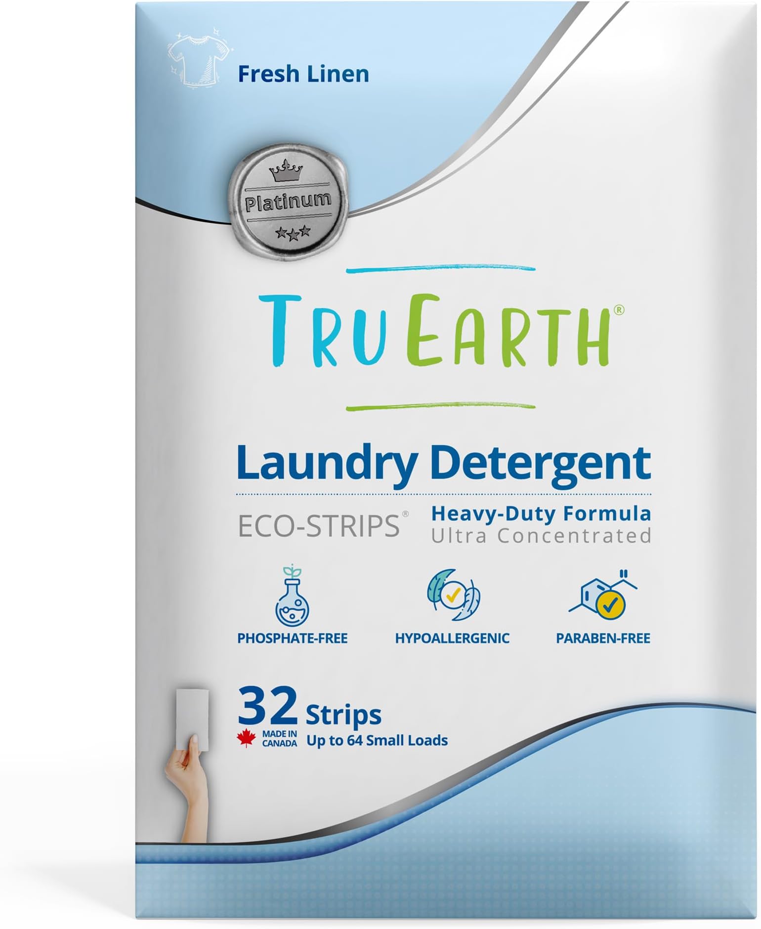 Platinum - Heavy Duty Laundry Detergent Sheets - Up to 64 Loads (32 Count), Fresh Linen Scent - Ultra-Concentrated Formula - Eco-Friendly Laundry Sheets