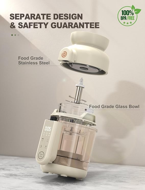 Auto Baby Food Maker, Glass Baby Food Mills, Baby Blender & Steamer and Puree Maker with Auto Cooking, Easy Cleaning, Dishwasher Safe, Cook at Home, Touch Screen Control