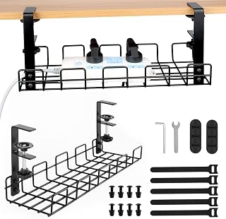 VFANDV Kabelmanagement Schreibtisch, Unter dem Kabelkanal Schreibtisch Ohne Bohren Klemmbar Kabel Organizer Tray Kabel Management Schwarz Kabelhalter Schreibtisch für Startseite Büro