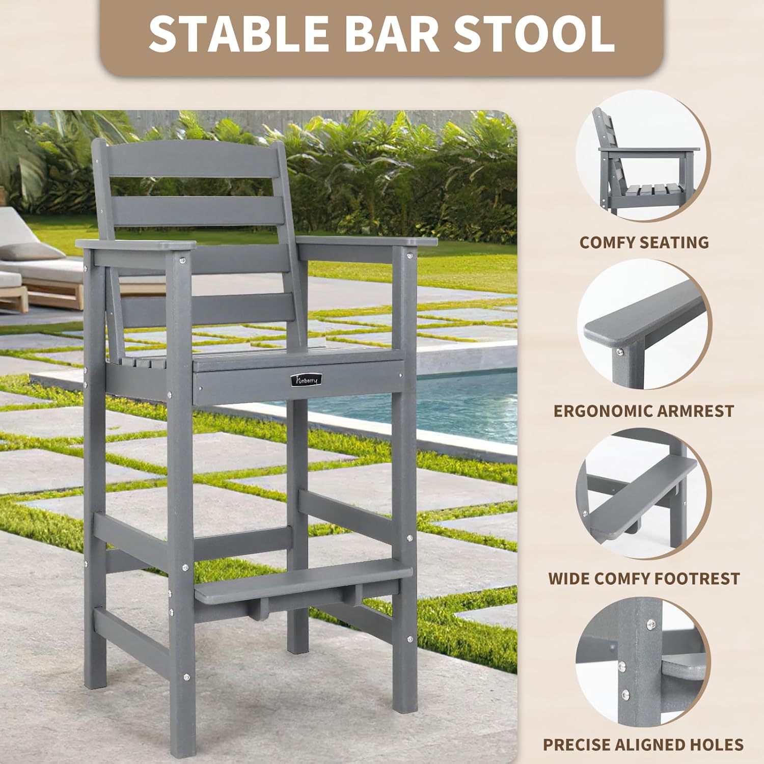 FUNBERRY Bar Height Outdoor Chair, Tall Adirondack Chair, All Weather HDPE Outdoor Bar Chairs for Bistro Patio Balcony