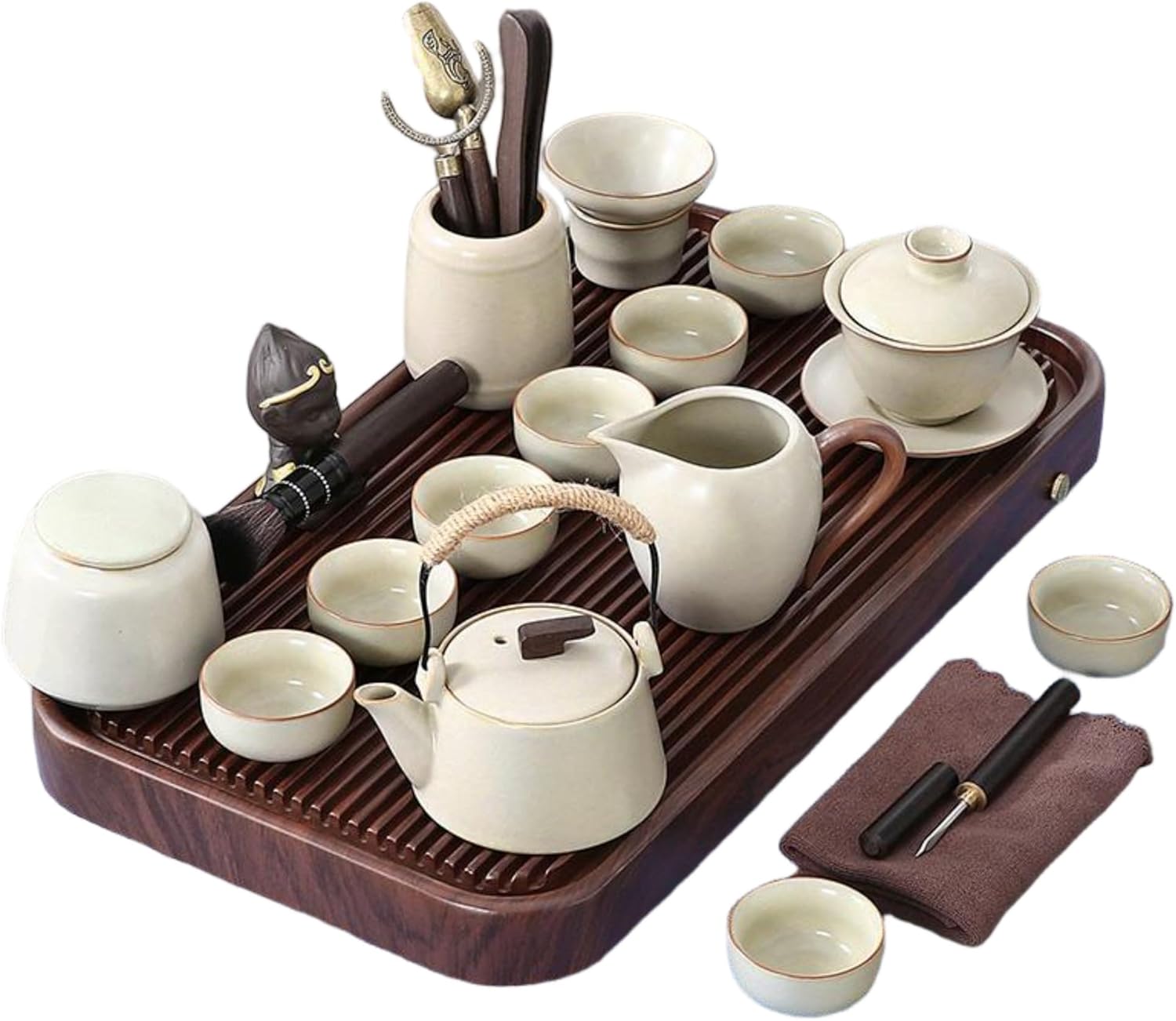 MOYEE 茶盘 Chinese Gongfu Tea Tray 茶具 Gongfu Tea Table Set Teapot Set 家用排水式干泡茶台高端 Solid Wood Tea Tray 实木茶托盘办公室茶海套装电木款 A154